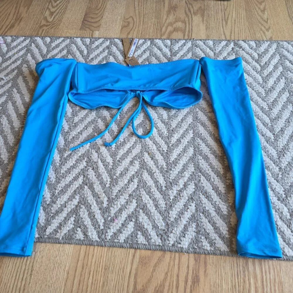 SKIMS Swim Long Sleeve Bikini Top Turquoise Size Small NWT